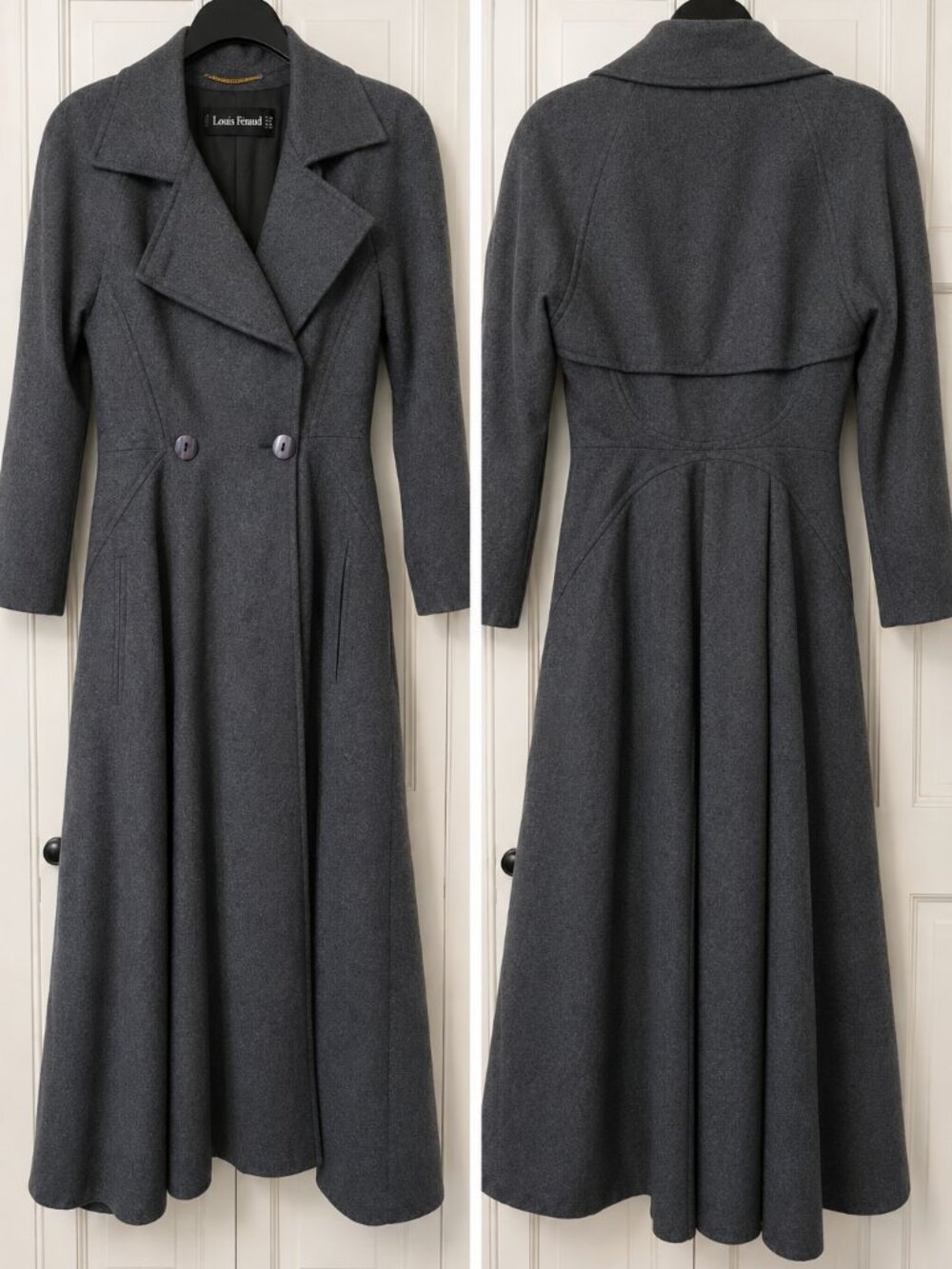 Louis Feraud Vintage Virgin Wool Maxi Coat Gray Made W Germany US 8